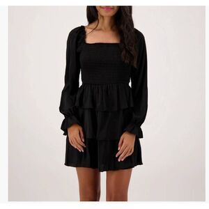 Charmed Hearts Dark Forest Green 3 Tiered Ruffle Mini Dress, Long Sleeves, Smock